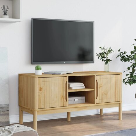 Tv-meubel FLORO 114x43x55 cm massief grenenhout wasbruin 3