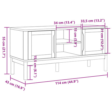 Tv-meubel FLORO 114x43x55 cm massief grenenhout wasbruin 10