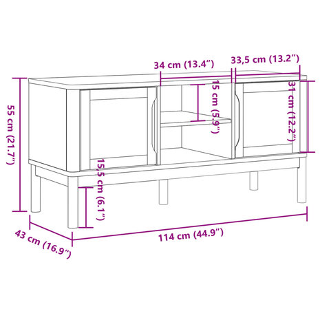 Tv-meubel FLORO 114x43x55 cm massief grenenhout wit 10