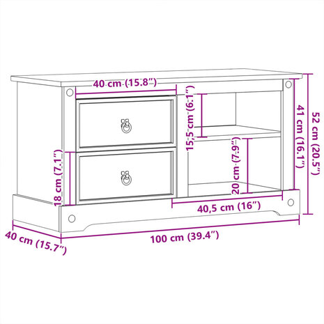 Tv-meubel Corona 100x40x52 cm massief grenenhout 9