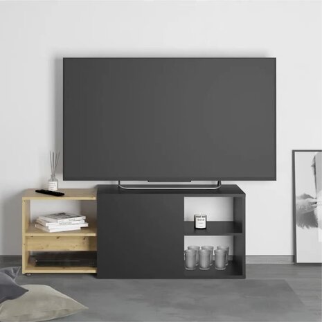 FMD Tv-kast met 2 open vakken 133,5x39,9x49,2 cm zwart & artisan eiken 1