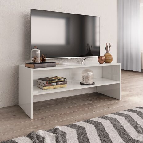 Tv-meubel 100x40x40 cm bewerkt hout hoogglans wit 1