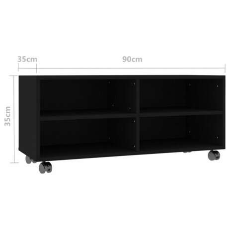 Tv-meubel met wieltjes 90x35x35 cm bewerkt hout zwart 6