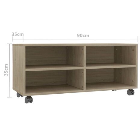 Tv-meubel met wieltjes 90x35x35 cm bewerkt hout sonoma eiken 6