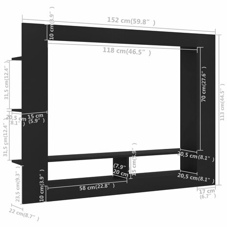 Tv-meubel 152x22x113 cm bewerkt hout zwart 6