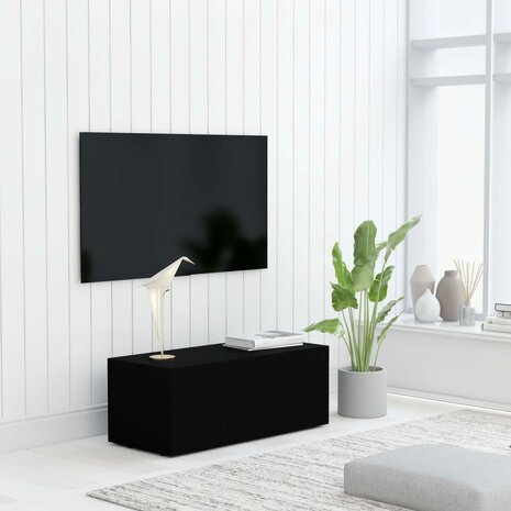 Tv-meubel 80x34x30 cm bewerkt hout zwart 1