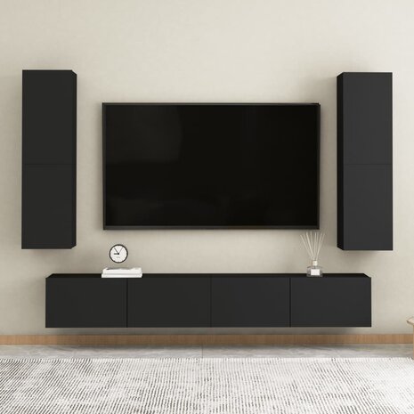 Tv-meubel 30,5x30x110 cm bewerkt hout zwart 12