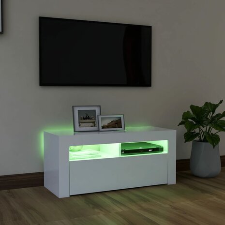 Tv-meubel met LED-verlichting 90x35x40 cm wit 4