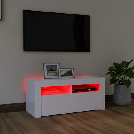 Tv-meubel met LED-verlichting 90x35x40 cm wit 5