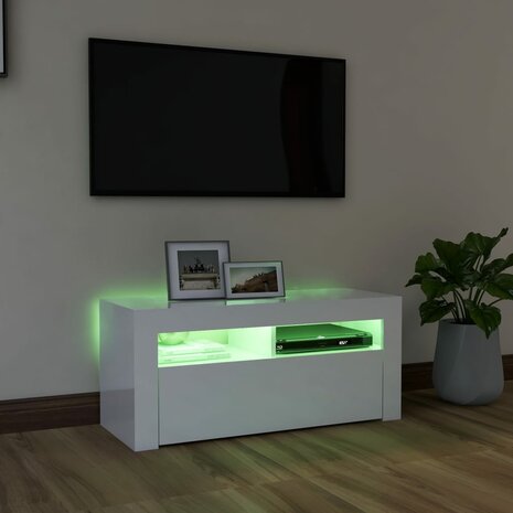 Tv-meubel met LED-verlichting 90x35x40 cm hoogglans wit 4