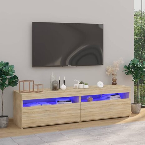 Tv-meubelen 2 st met LED-verlichting 75x35x40 cm sonoma eiken 1