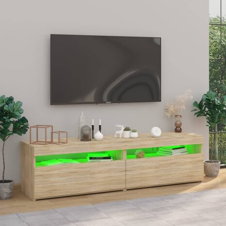 Tv-meubelen 2 st met LED-verlichting 75x35x40 cm sonoma eiken 5