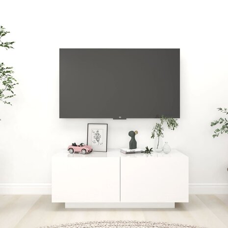 Tv-meubel 100x35x40 cm bewerkt hout hoogglans wit 1