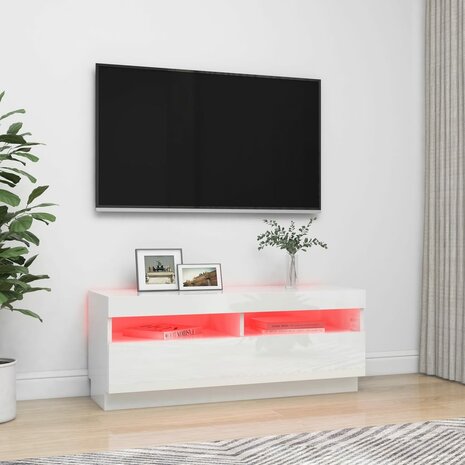 Tv-meubel met LED-verlichting 100x35x40 cm hoogglans wit 3