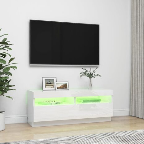 Tv-meubel met LED-verlichting 100x35x40 cm hoogglans wit 4