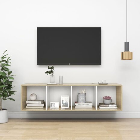 Tv-wandmeubel 37x37x142,5 cm bewerkt hout sonoma eikenkleur wit 1