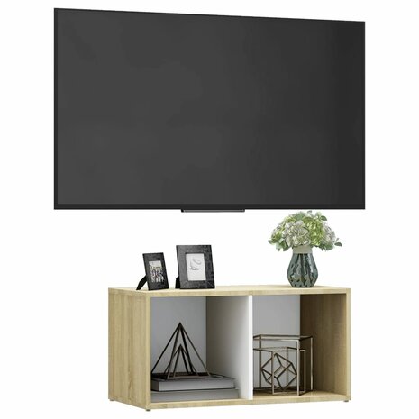 Tv-meubel 72x35x36,5 cm bewerkt hout wit en sonoma eikenkleurig 3