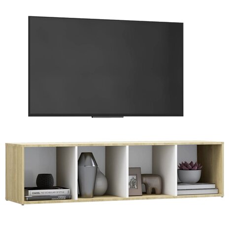 Tv-meubel 142,5x35x36,5 cm bewerkt hout wit sonoma eikenkleurig 3