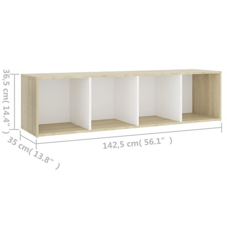 Tv-meubel 142,5x35x36,5 cm bewerkt hout wit sonoma eikenkleurig 9