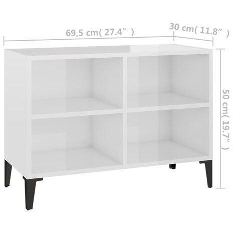 Tv-meubel met metalen poten 69,5x30x50 cm hoogglans wit 6