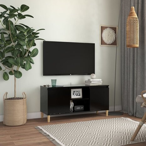 Tv-meubel met massief houten poten 103,5x35x50 cm zwart 1