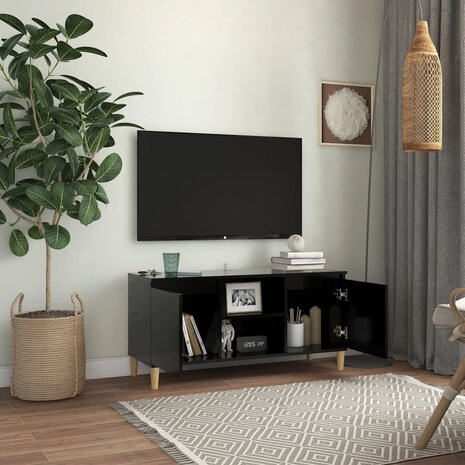 Tv-meubel met massief houten poten 103,5x35x50 cm zwart 3