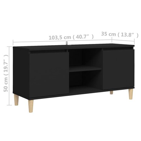 Tv-meubel met massief houten poten 103,5x35x50 cm zwart 8