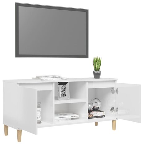 Tv-meubel met houten poten 103,5x35x50 cm hoogglans wit 4