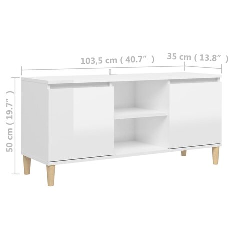 Tv-meubel met houten poten 103,5x35x50 cm hoogglans wit 8