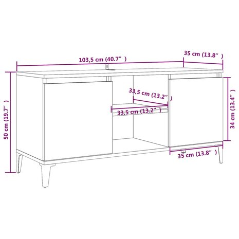 Tv-meubel met metalen poten 103,5x35x50 cm betongrijs 9