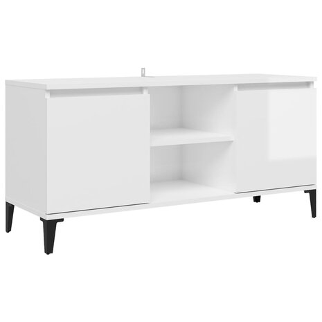 Tv-meubel met metalen poten 103,5x35x50 cm hoogglans wit 2