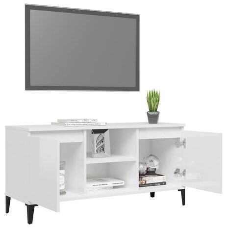 Tv-meubel met metalen poten 103,5x35x50 cm hoogglans wit 4