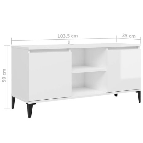 Tv-meubel met metalen poten 103,5x35x50 cm hoogglans wit 8