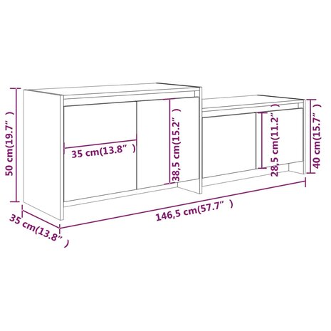 Tv-meubel 146,5x35x50 cm bewerkt hout zwart 9