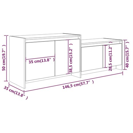 Tv-meubel 146,5x35x50 cm bewerkt hout hoogglans wit 8