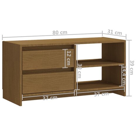 Tv-meubel 80x31x39 cm massief grenenhout honingbruin 11