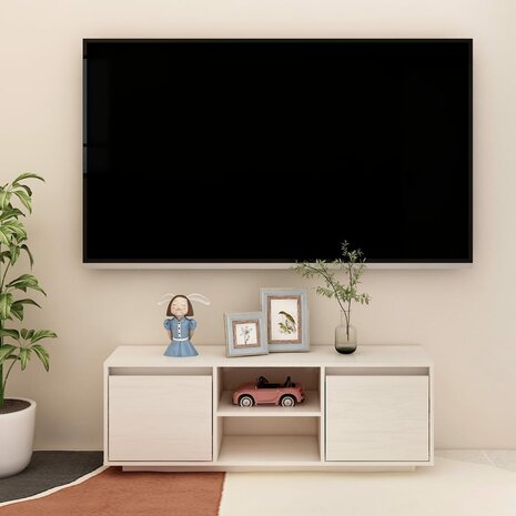 Tv-meubel 110x30x40 cm massief grenenhout wit 1