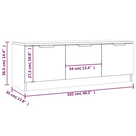 Tv-meubel 102x35x36,5 cm bewerkt hout sonoma eikenkleurig 10