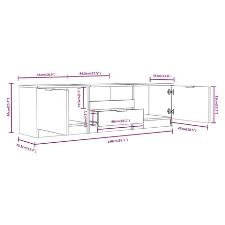 Tv-meubel 140x35x40 cm bewerkt hout wit 7