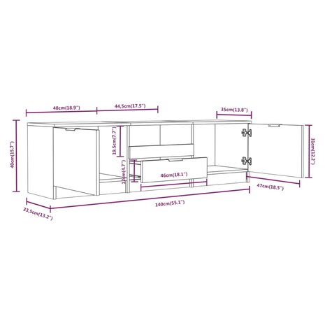 Tv-meubel 140x35x40 cm bewerkt hout zwart 7