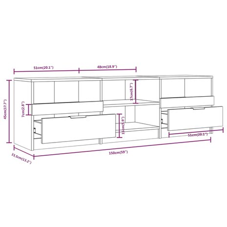 Tv-meubel 150x33,5x45 cm bewerkt hout wit 7