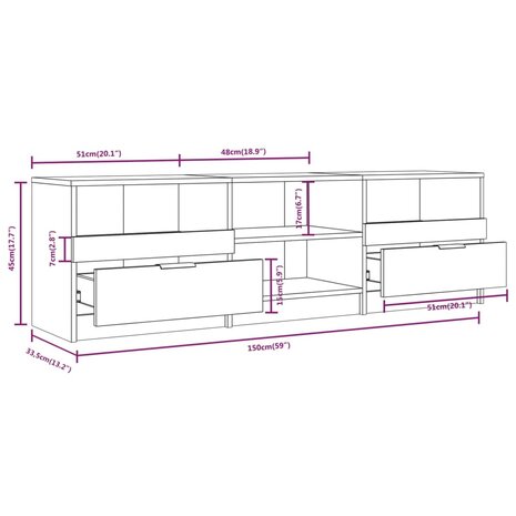 Tv-meubel 150x33,5x45 cm bewerkt hout zwart 7