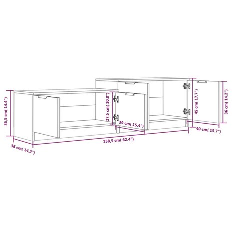 Tv-meubel 158,5x36x45 cm bewerkt hout wit 8