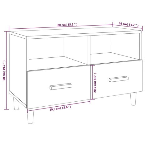 Tv-meubel 80x36x50 cm bewerkt hout zwart 10