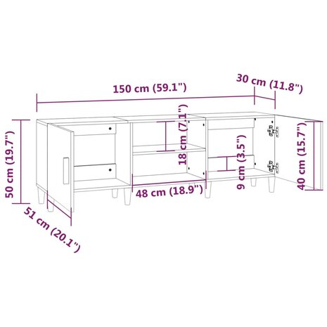 Tv-meubel 150x30x50 cm bewerkt hout wit 8