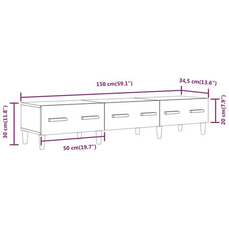 Tv-meubel 150x34,5x30 cm bewerkt hout wit 9