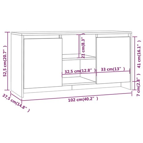 Tv-meubel 102x37,5x52,5 cm bewerkt hout grijs sonoma eikenkleur 8