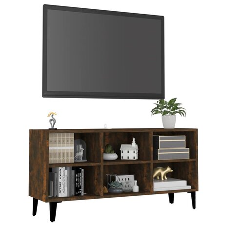 Tv-meubel met metalen poten 103,5x30x50 cm gerookt eikenkleurig 3