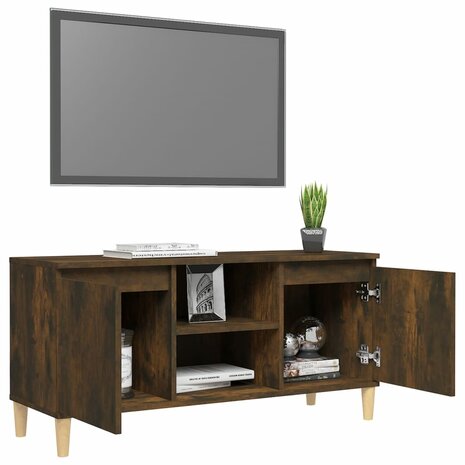 Tv-meubel met houten poten 103,5x35x50 cm gerookt eikenkleurig 7