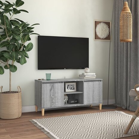 Tv-meubel met houten poten 103,5x35x50 cm grijs sonoma eiken 1